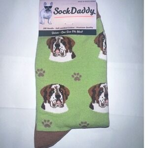 SockDaddy Crew Socks Unisex OS Green‎ Saint Bernard Dog Breed Novelty Paw Print